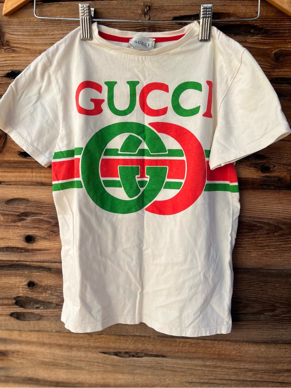 GUCCI | White T-Shirt with Red & Green Logo Youth 10